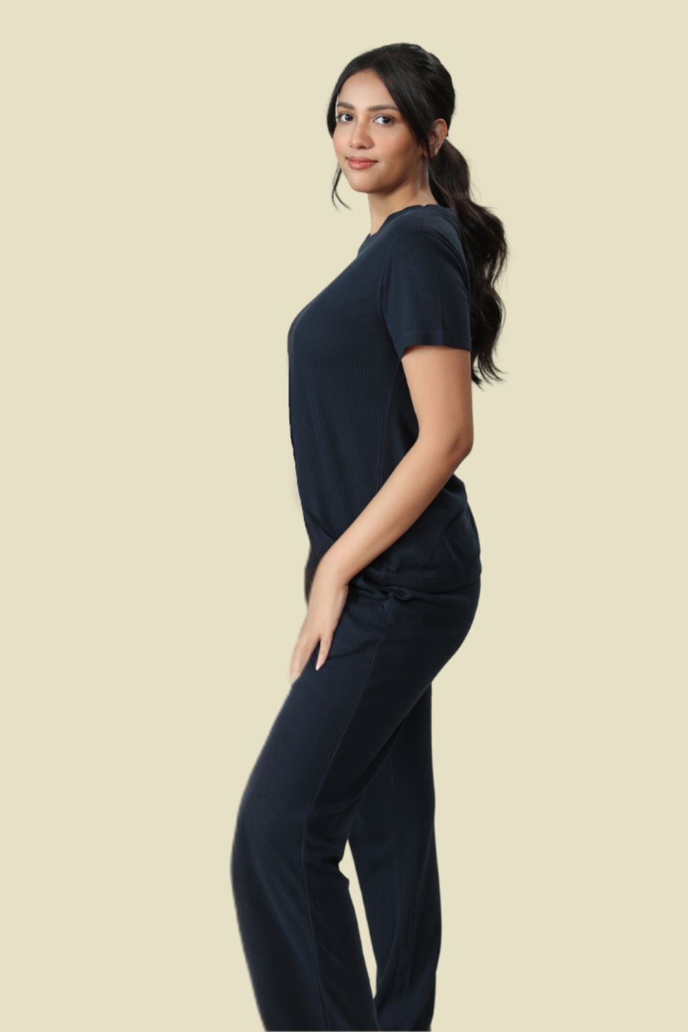 Ribbed Lounge Set - Cozy Long Sleeve Top & Pants
