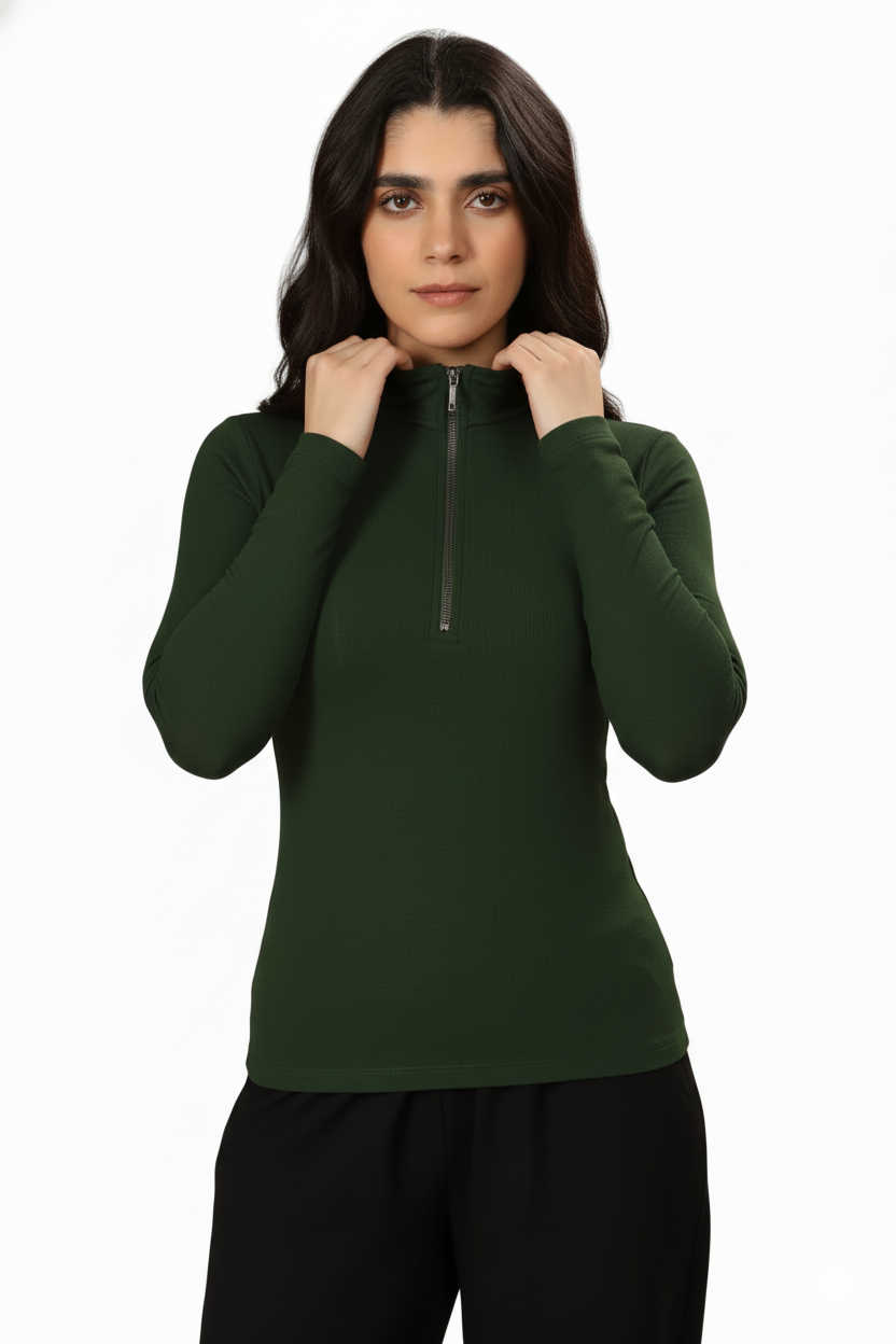 Bamboo Quarter Zip Top (Pine Green)