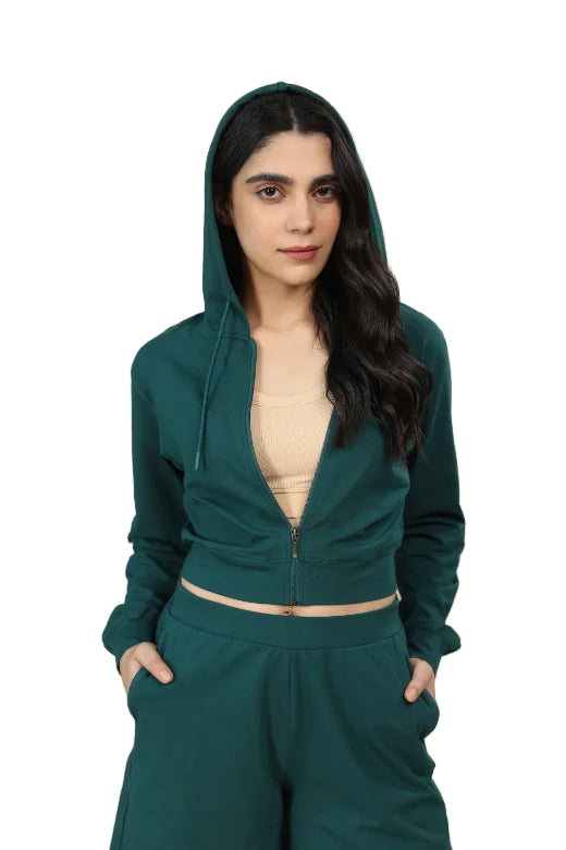 Women’s Cropped Hoodie – Organic Cotton (Deep Teal)