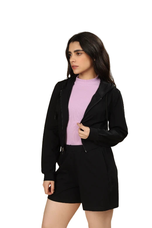 Women’s Cropped Hoodie – Organic Cotton (Carbon Black)