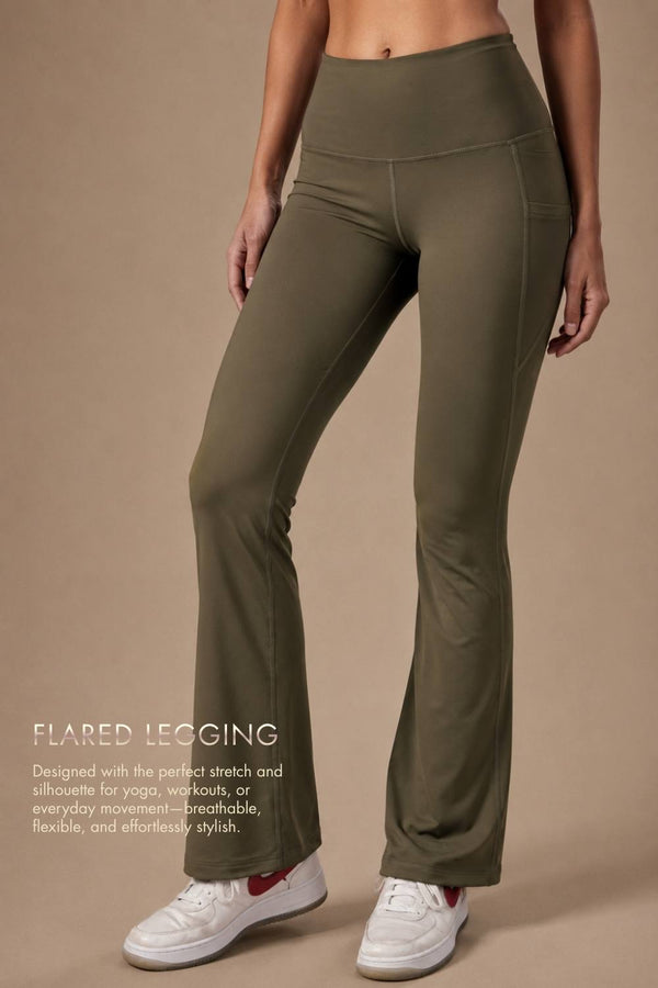 Flared Yoga Leggings (Bio-Poly Edition) (Sage Green)