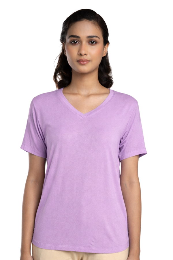 Bamboo Lounge V-Neck T-Shirt (Lavender Haze)