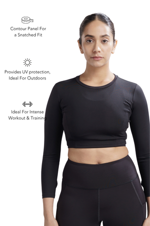 Cropped Active Tee (Carbon Black)