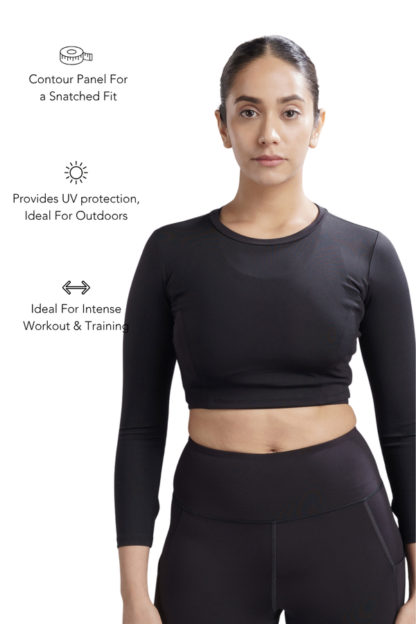 Cropped Active Tee (Carbon Black)