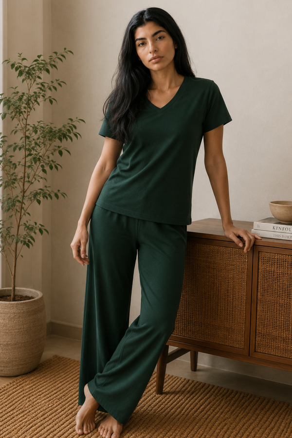 Bamboo V-Neck Lounge Set (Pine Green)