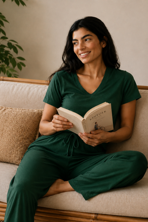 Bamboo V-Neck Lounge Set (Pine Green)