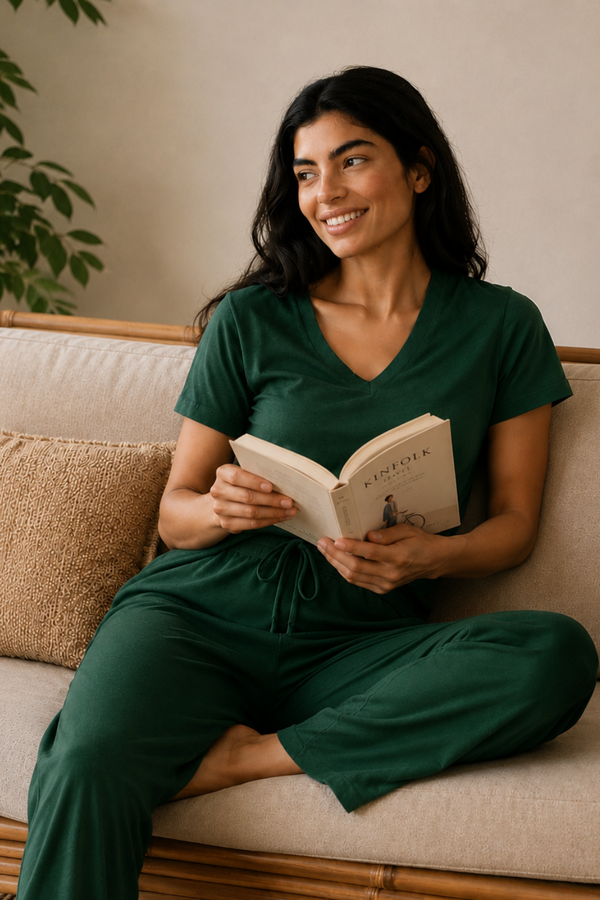 Bamboo V-Neck Lounge Set (Pine Green)