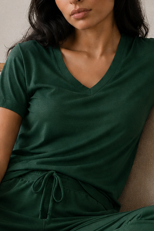 Bamboo V-Neck Lounge Set (Pine Green)