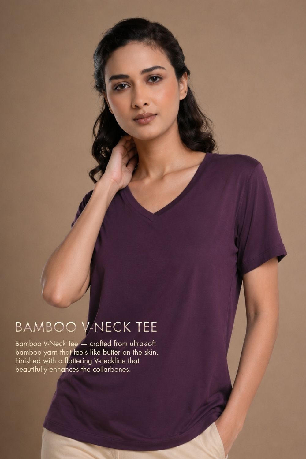 Bamboo Lounge V-Neck T-Shirt (Plum) image 2