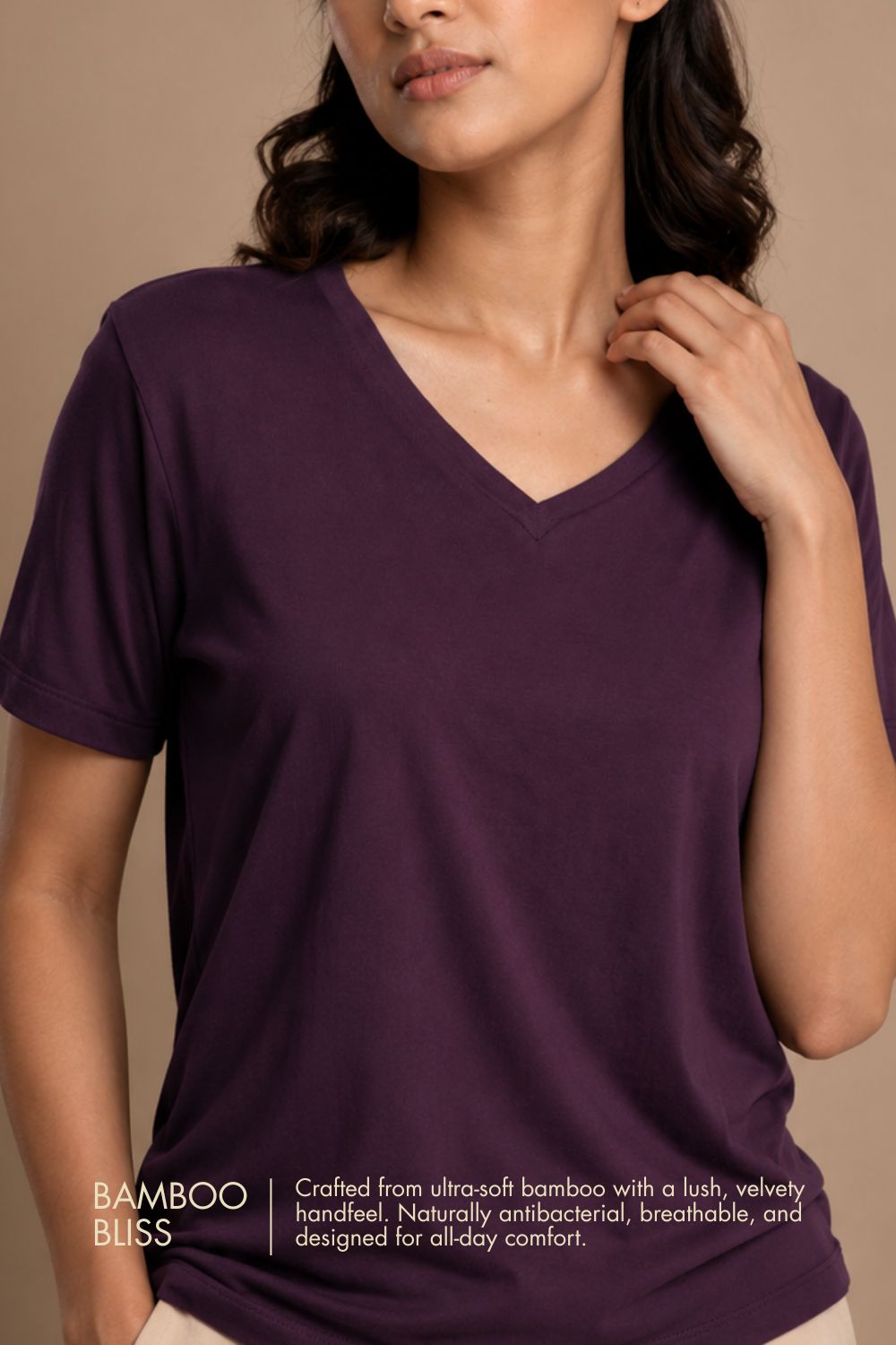Bamboo Lounge V-Neck T-Shirt (Plum)