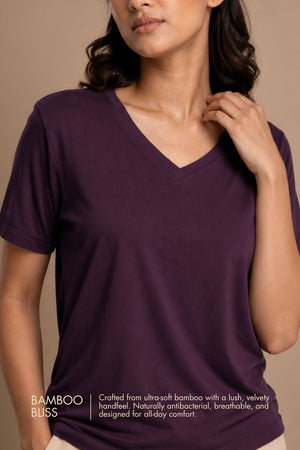 Bamboo Lounge V-Neck T-Shirt (Plum)