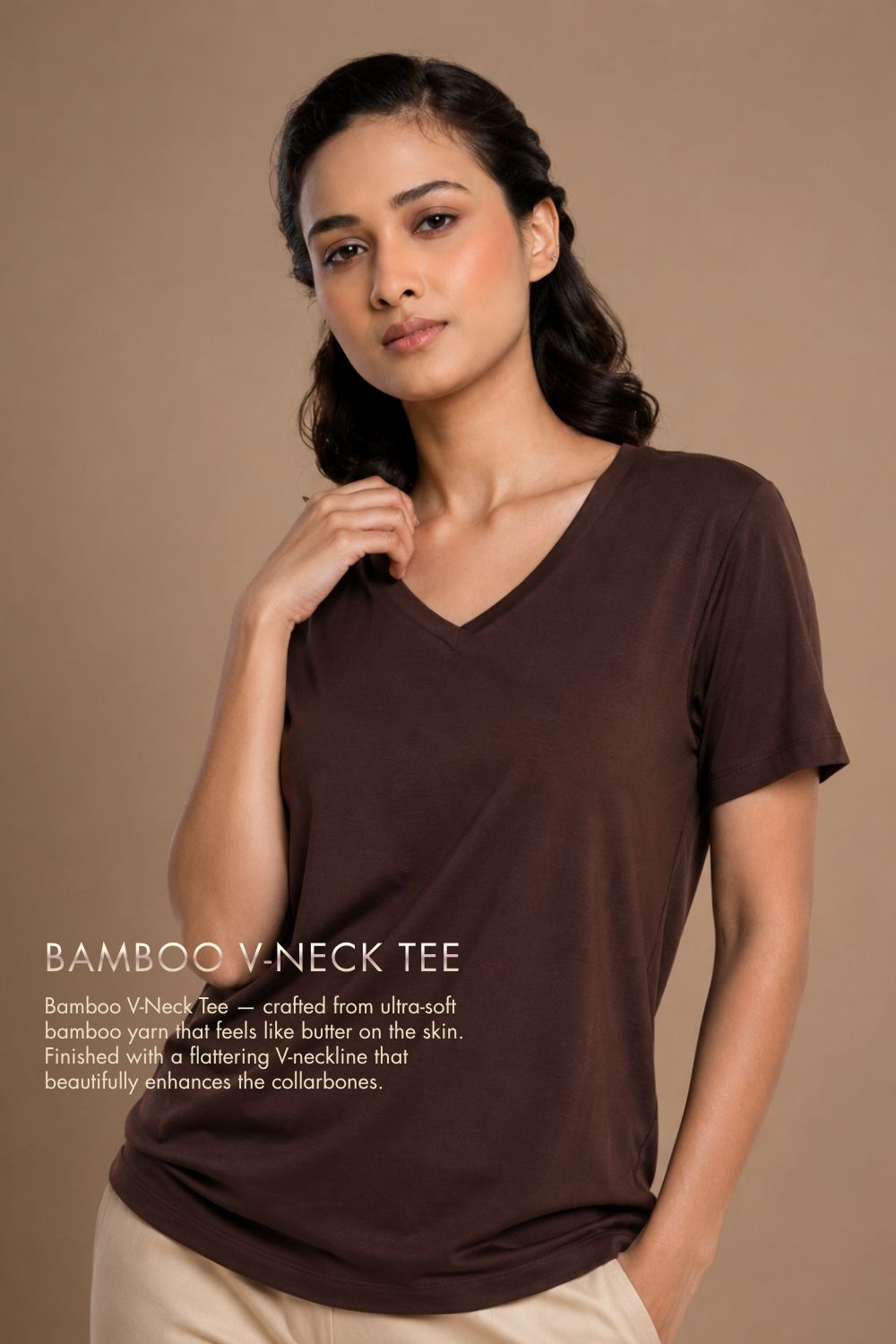 Bamboo Lounge V-Neck T-Shirt (Chicory Coffee) - S image 1