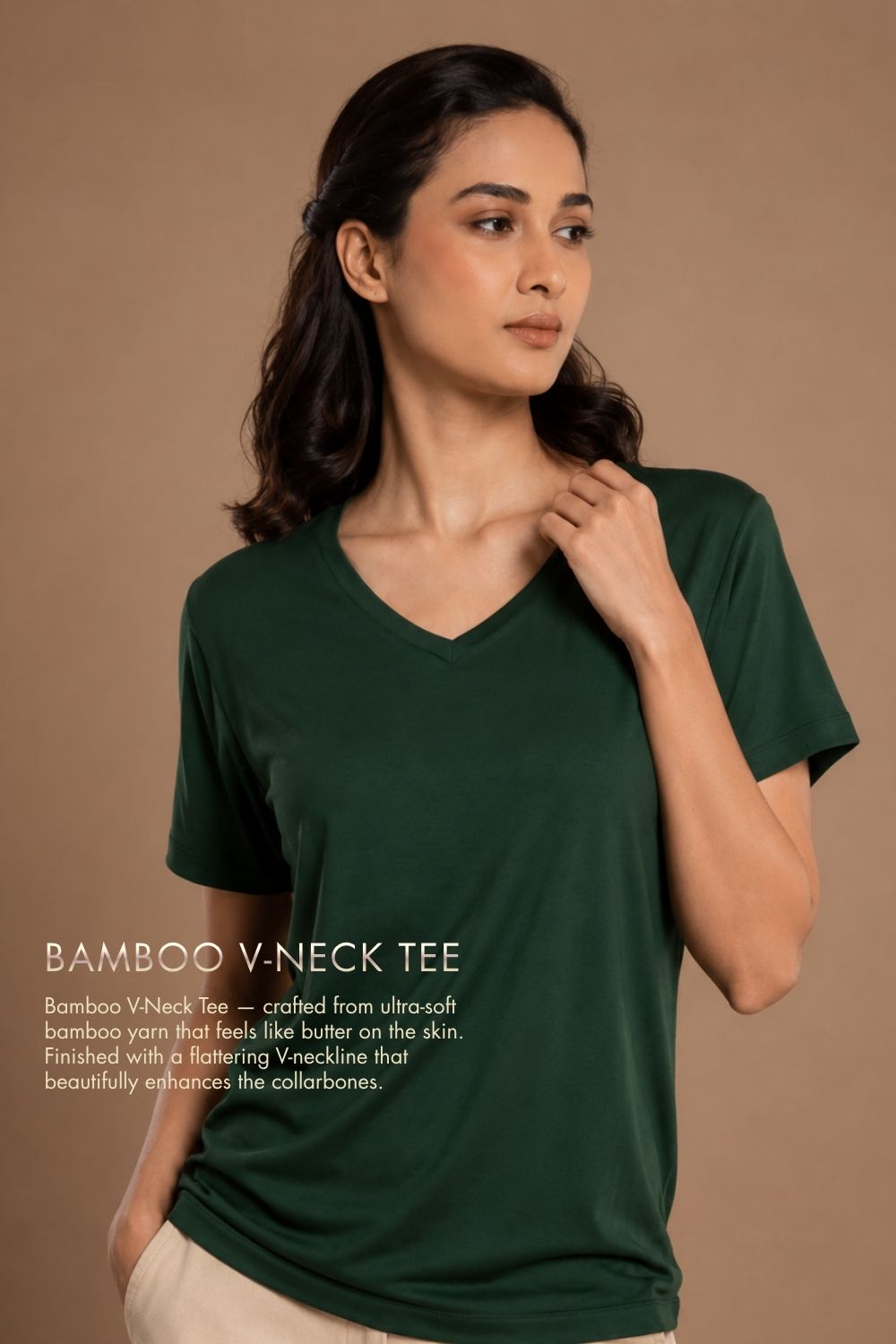 Bamboo Lounge V-Neck T-Shirt (Pine Green) - S image 1
