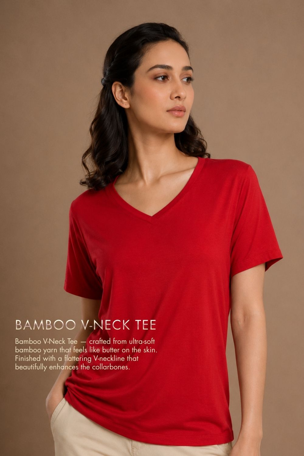 Bamboo Lounge V-Neck T-Shirt (Bold Red)