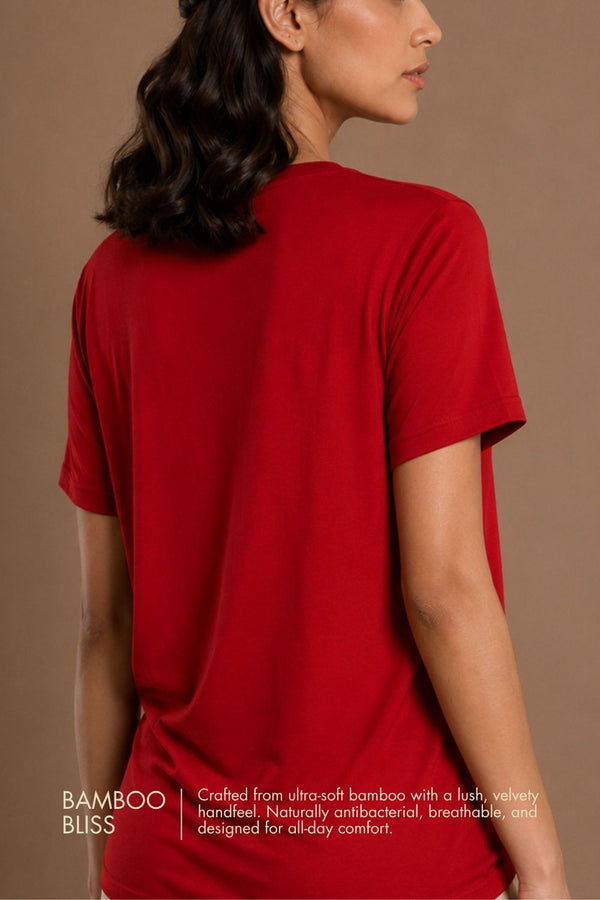 Bamboo Lounge V-Neck T-Shirt (Bold Red)