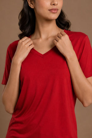 Bamboo Lounge V-Neck T-Shirt (Bold Red)