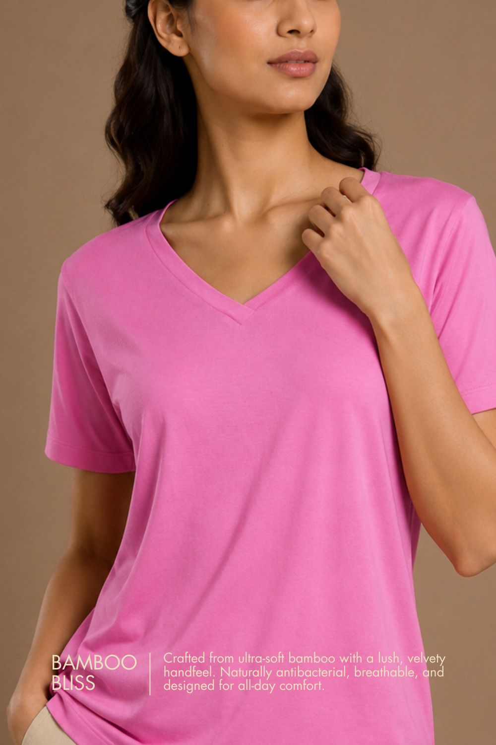 Bamboo Lounge V-Neck T-Shirt (Wild Rose)