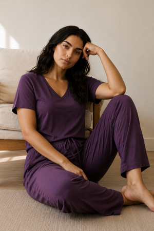 Bamboo V-Neck Lounge Set (Plum)