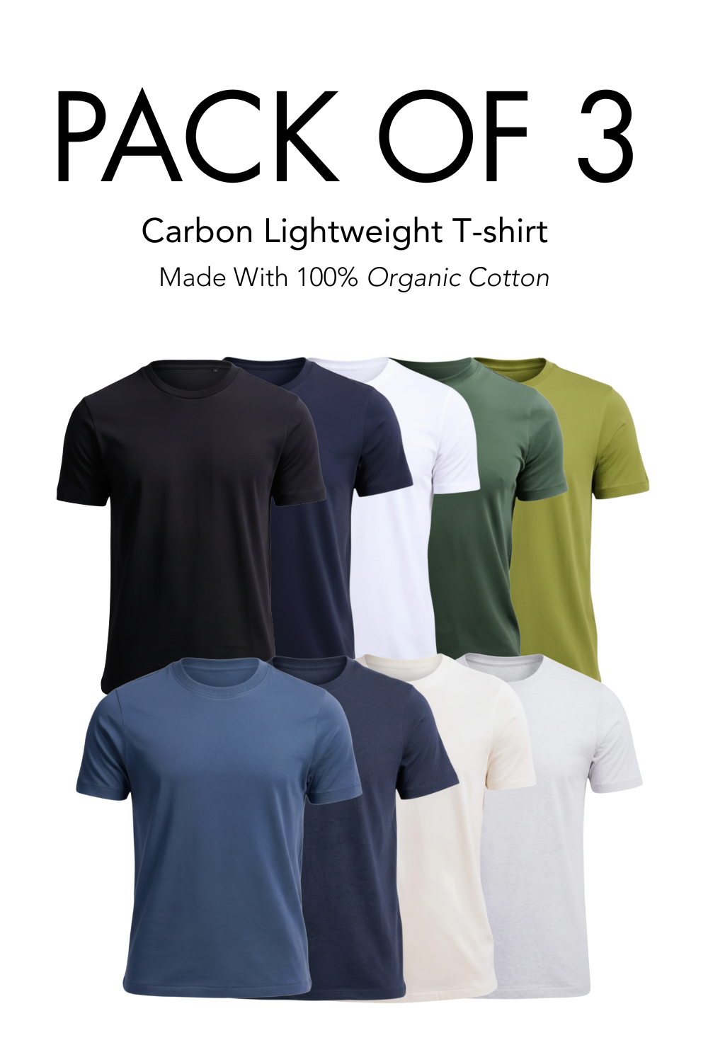 Carbon Lightweight T-Shirt Pack of  3