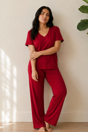 Bamboo V-Neck Lounge Set (Bold Red)