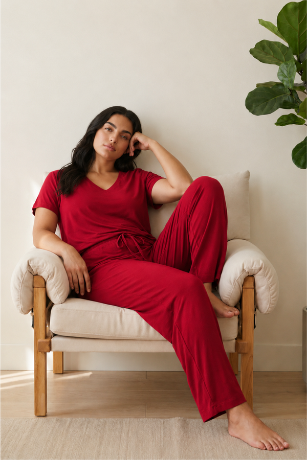 Bamboo V-Neck Lounge Set (Bold Red)
