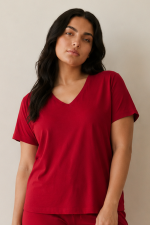 Bamboo V-Neck Lounge Set (Bold Red)