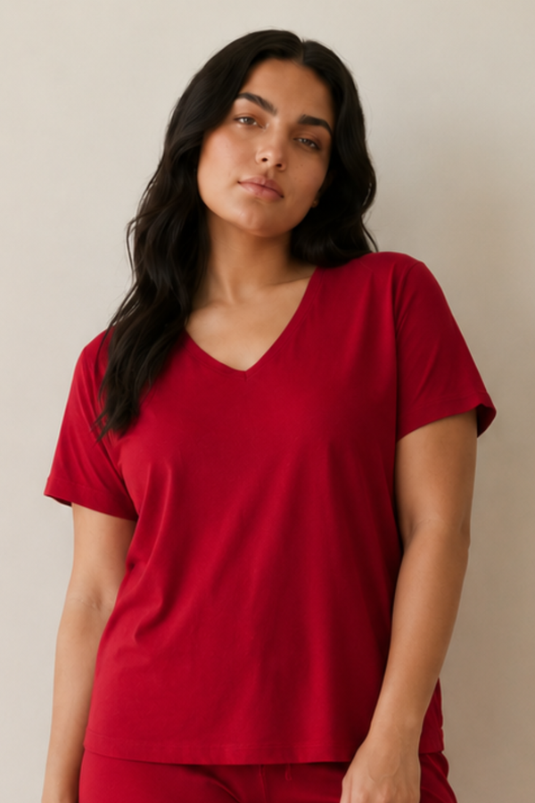 Bamboo V-Neck Lounge Set (Bold Red)