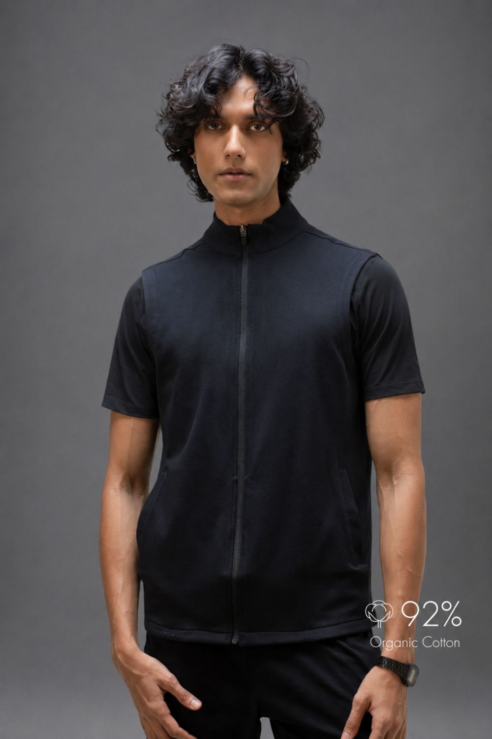 Organic Cotton Men's Sleeveless Jacket (Carbon Black)