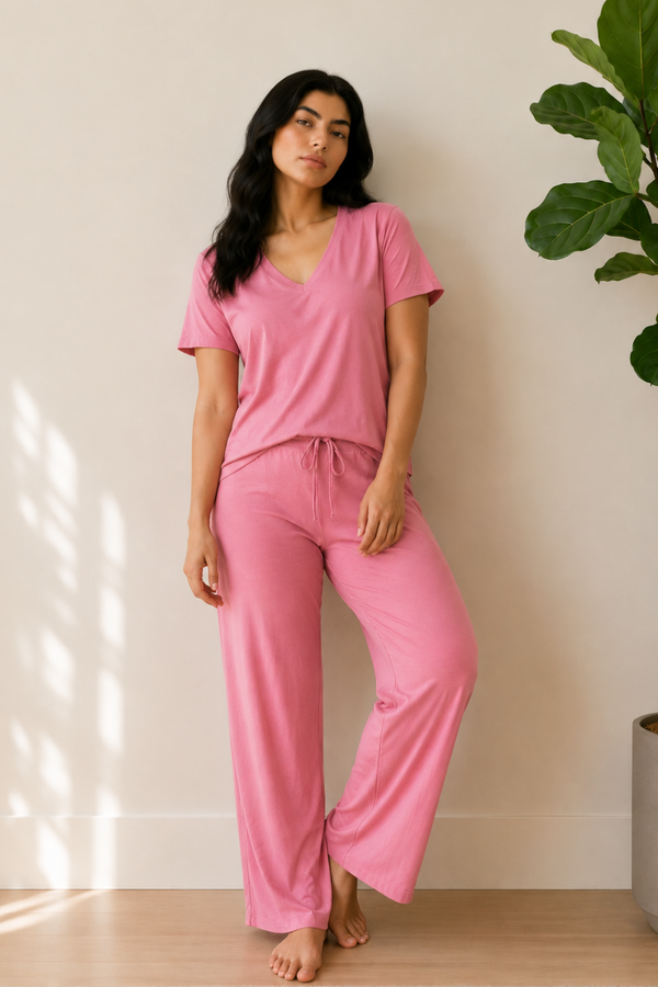Bamboo V-Neck Lounge Set (Wild Rose)
