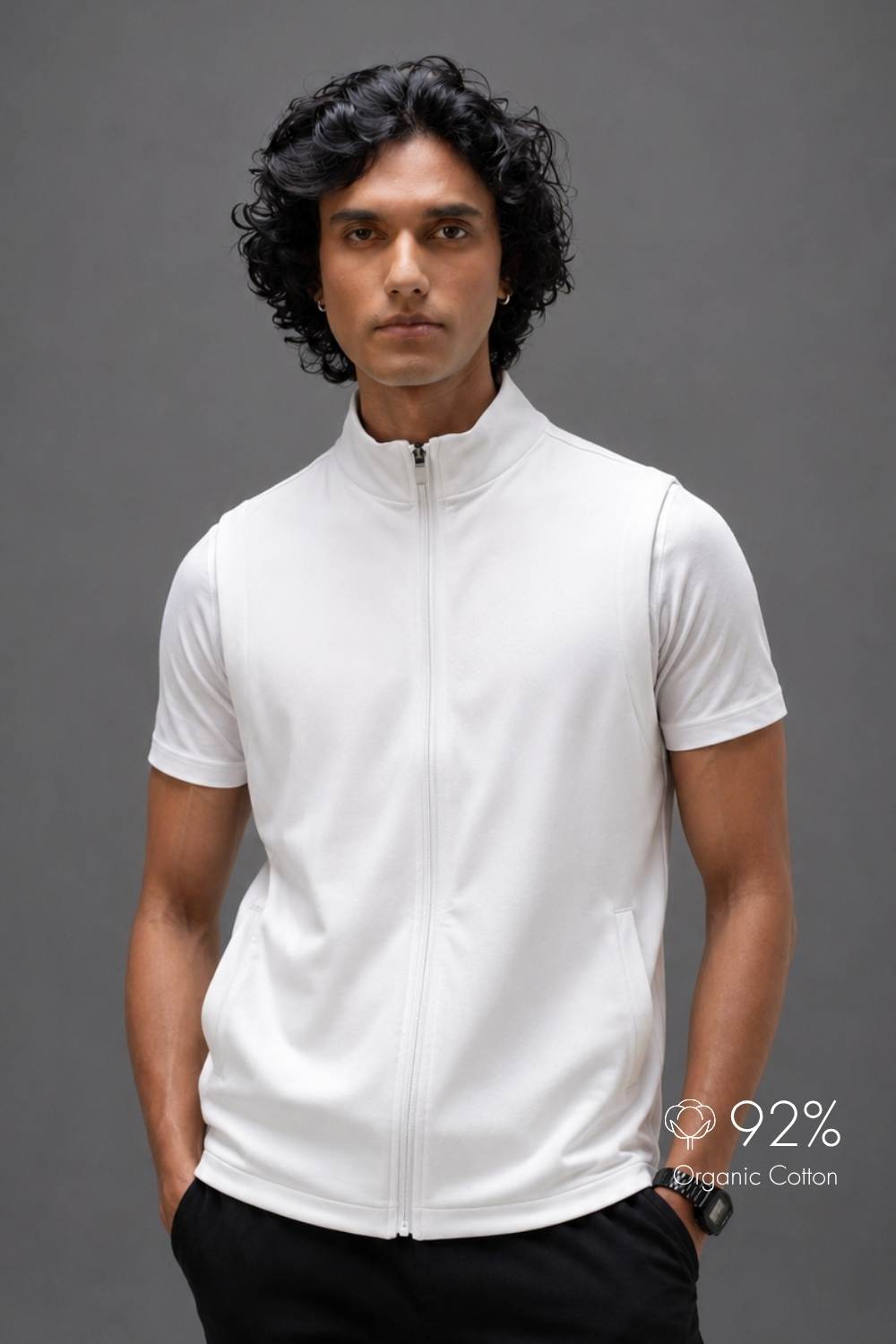 Organic Cotton Men's Sleeveless Jacket (Chalk)