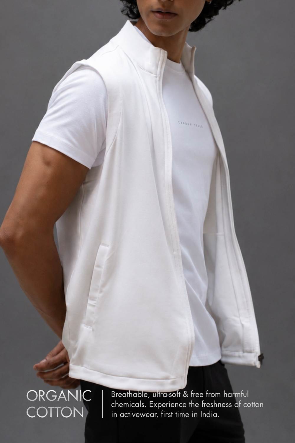 Organic Cotton Men's Sleeveless Jacket (Chalk)