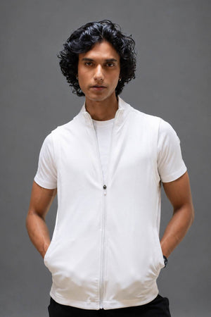 Organic Cotton Men's Sleeveless Jacket (Chalk)