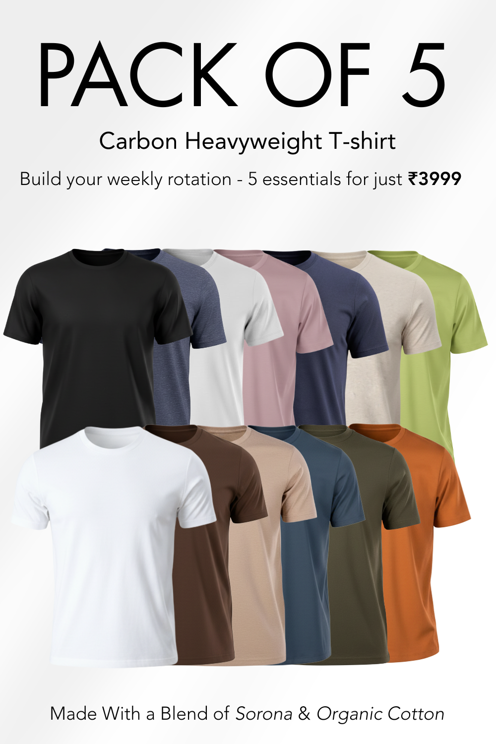 Pack of 5 heavyweight T shirt at 3999
