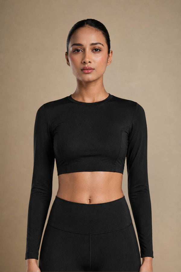 Cropped Active Tee (Carbon Black)