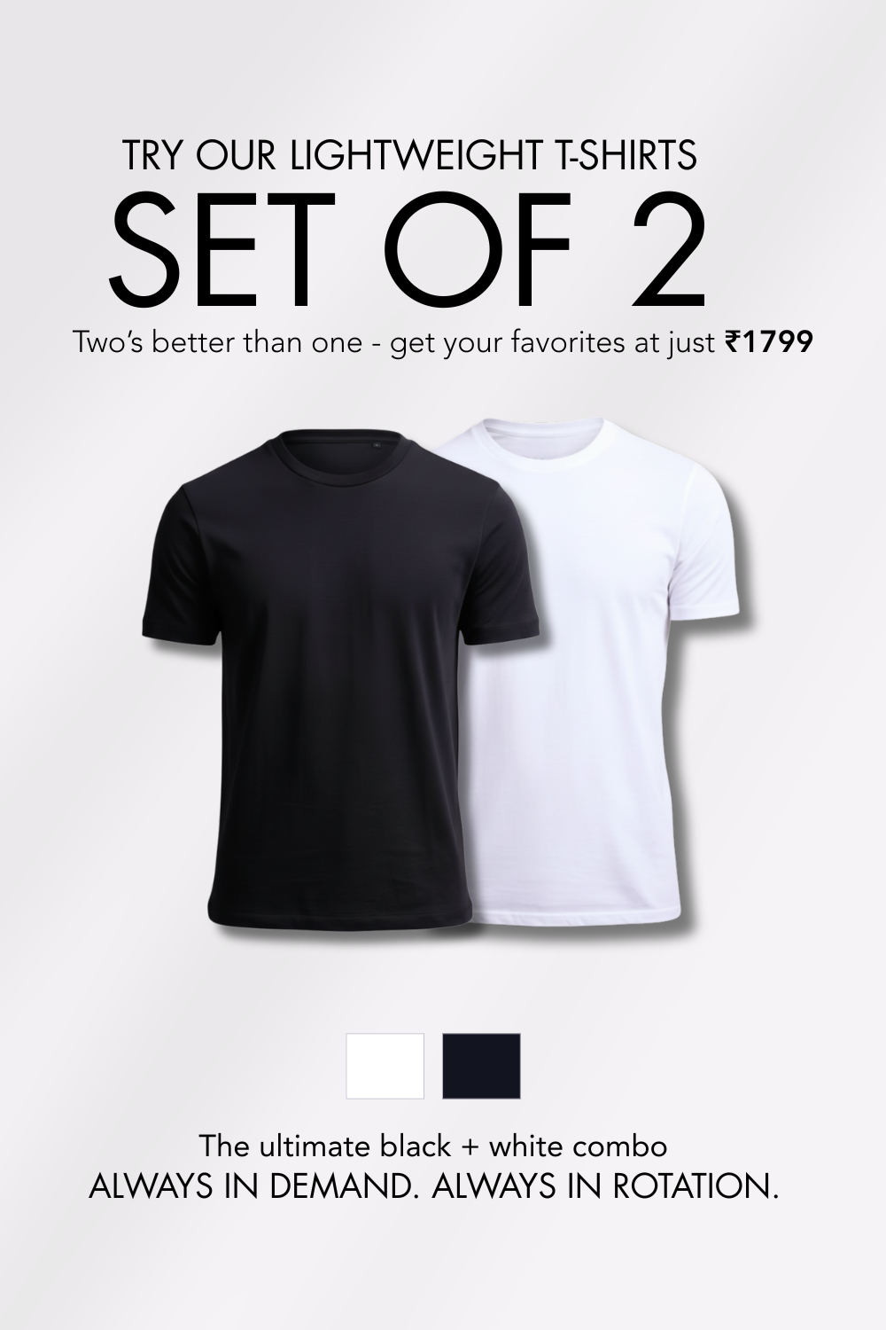 Carbon Lightweight T-Shirt Black and White Pack of 2