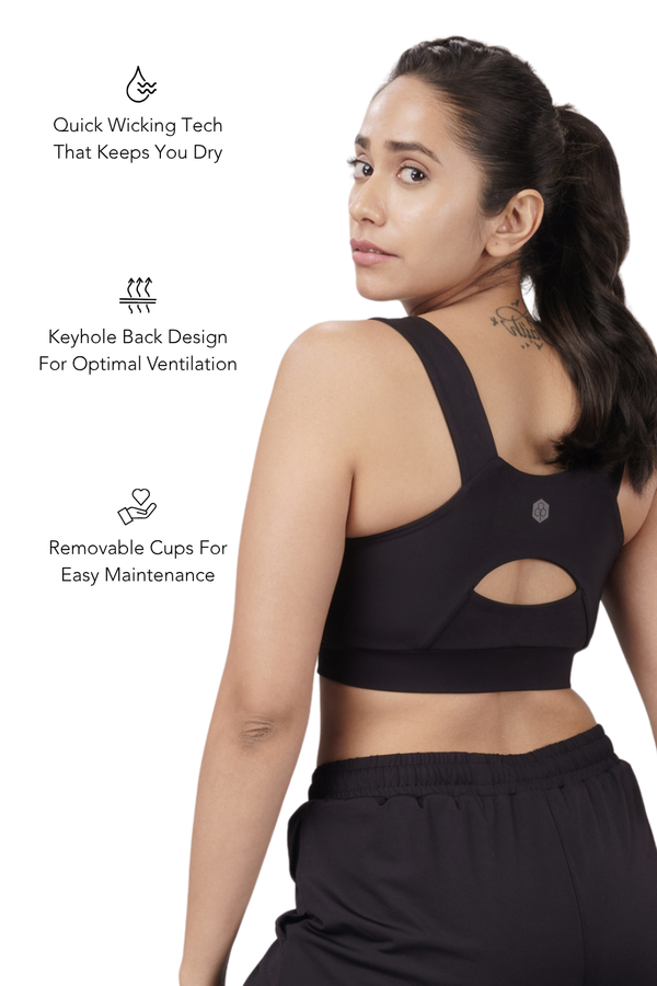 U-Neck Active Bra (Carbon Black)