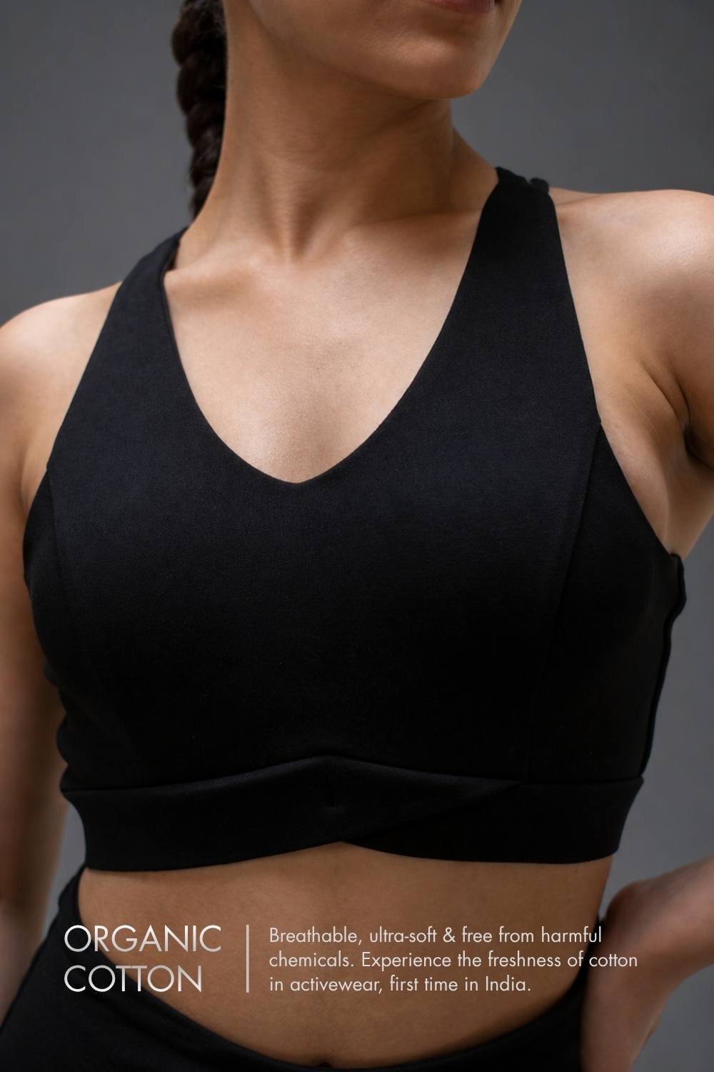 Organic Cotton Max Support Sports Bra (Carbon Black)