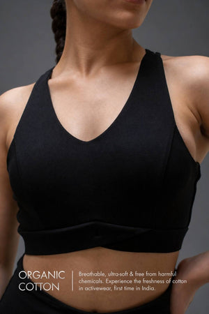 Organic Cotton Max Support Sports Bra (Carbon Black)