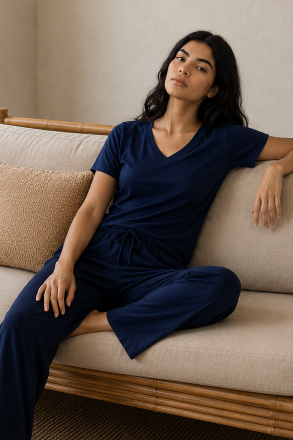 Bamboo V-Neck Lounge Set (Midnight Navy)