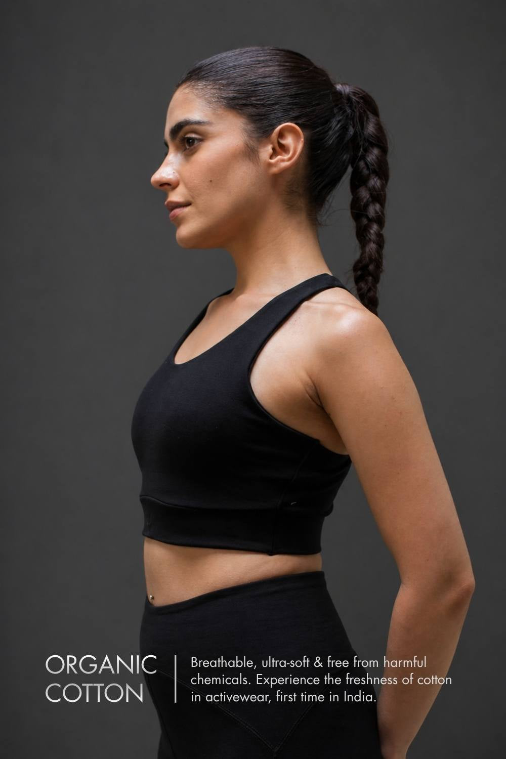 Organic Cotton Full Coverage Sports Bra (Carbon Black)