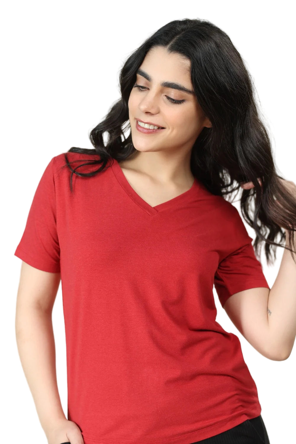 Bamboo V-Neck T-Shirt (Bold Red)