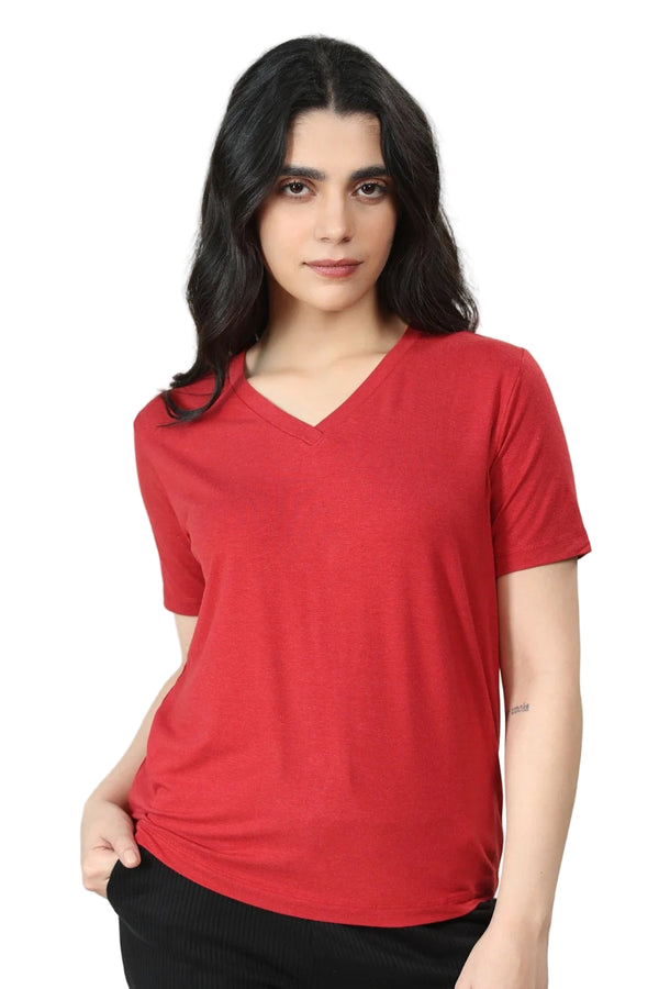 Bamboo V-Neck T-Shirt (Bold Red)