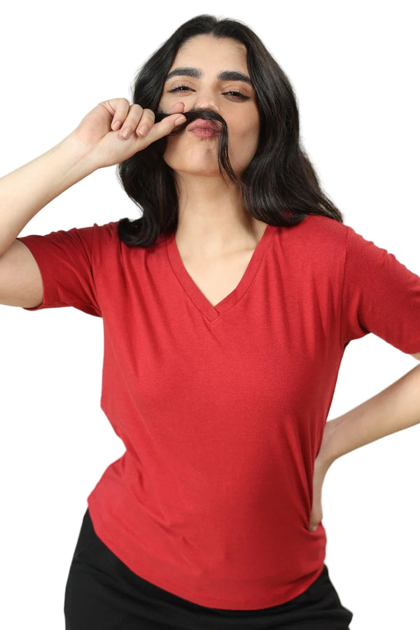 Bamboo V-Neck T-Shirt (Bold Red)