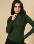 Bamboo Quarter Zip Top (Pine Green)