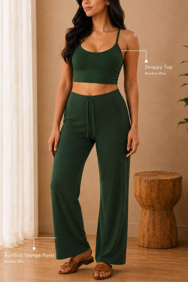 Bamboo Strappy Top and Lounge Pants Set (Pine Green)