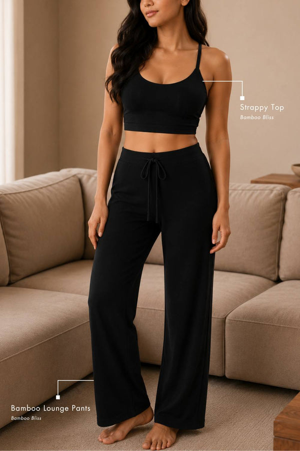 Bamboo Strappy Top and Lounge Pants Set (Carbon Black)