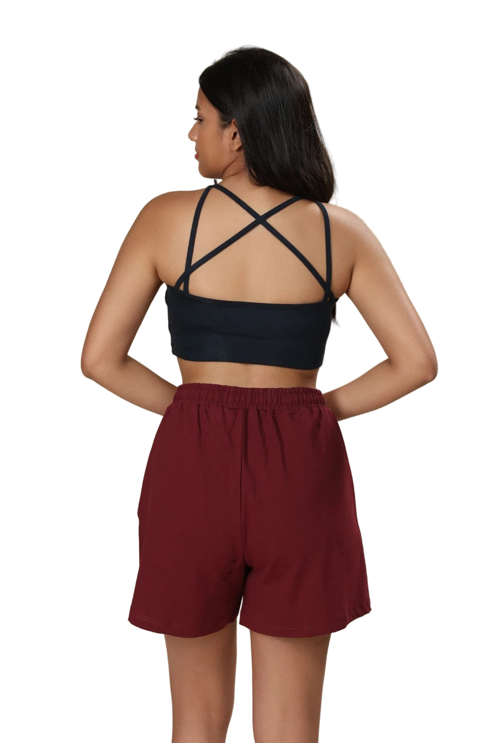 Women’s Organic Cotton Lounge Shorts – High-Waist with Utility Pocket (280 GSM) (Sangria)