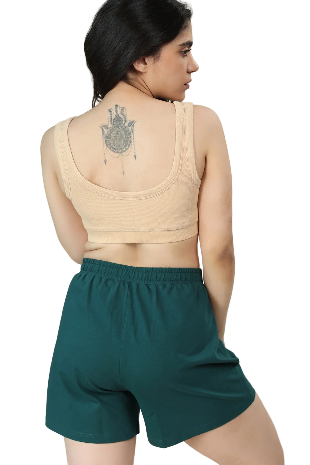 Women’s Organic Cotton Lounge Shorts – High-Waist with Utility Pocket (280 GSM) (Deep Teal)