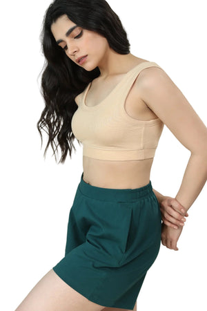 Women’s Organic Cotton Lounge Shorts – High-Waist with Utility Pocket (280 GSM) (Deep Teal)