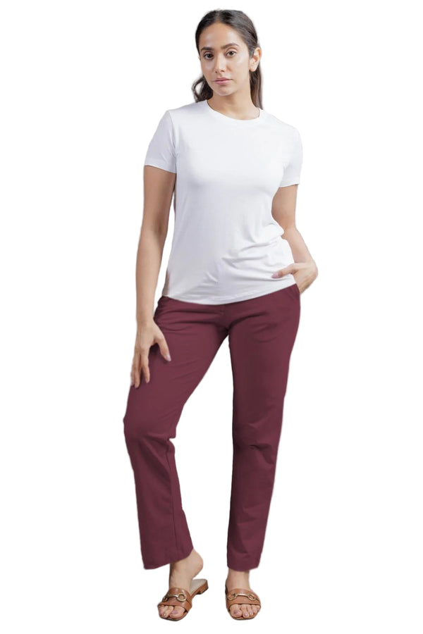 Women’s All Day Work Pants – SORONA® Stretch Trousers (220 GSM) (Sangria)